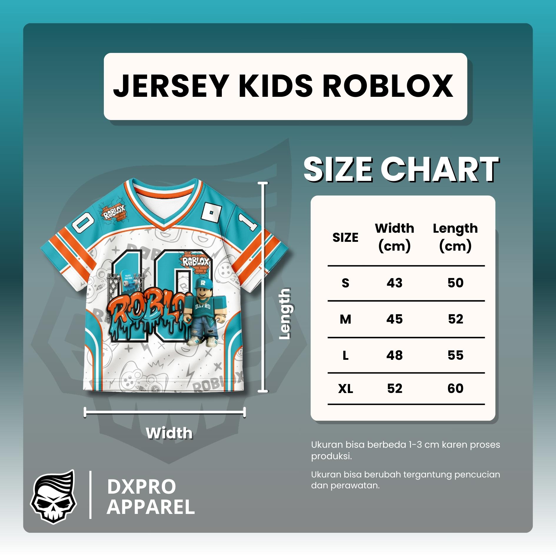 Roblox Jersey Anak Unisex Dry-Fit UV Fullprinting – Motif Roblox Keren, Anti Gerah, Cocok Usia 3–10 Tahun, Pilihan Ukuran S–XL Unisex FS