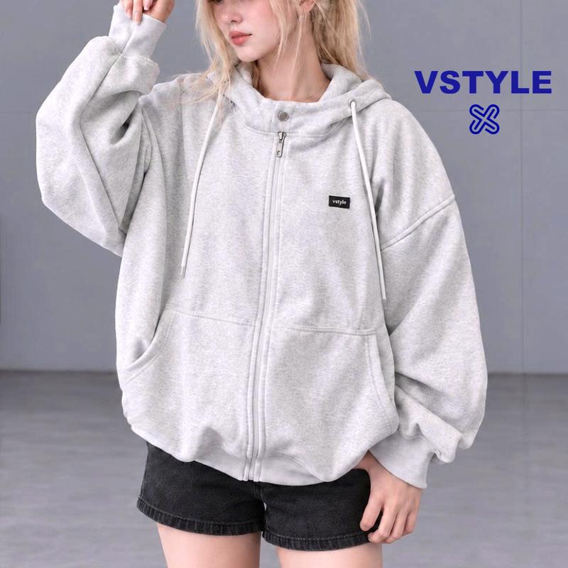 VSTYLE - Áo Hoodie Zip Nỉ Bông Cúc Bấm Logo Vstyle Unisex , Áo Khoác Ngoài ,Áo Khóa Kéo ,Áo Chống Nắng Nam Nữ Local Brand
