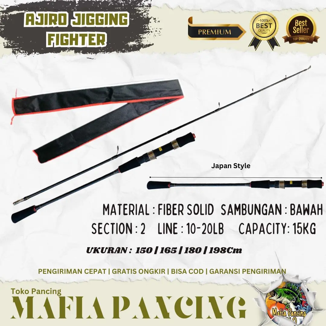 joran jigging drag 15 kg fiber solid hitam ajiro fighter 150 165 180 198 joran laut galatama