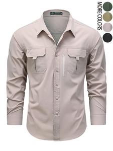 Camisa de Pesca para Hombre con Protección Solar, Manga Larga, Camisa de Viaje y Trabajo, Bolsillo con Cierre Elástico, Ropa Exterior Fija con Botones