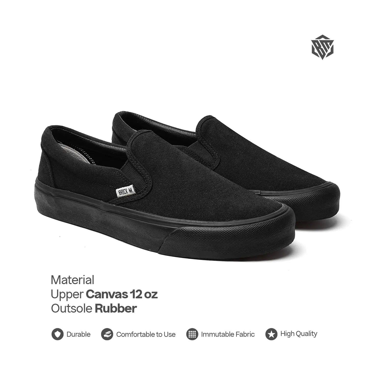 Brick Mansions - Slip On Mission Full Black Sepatu Sneakers Casual Pria Wanita