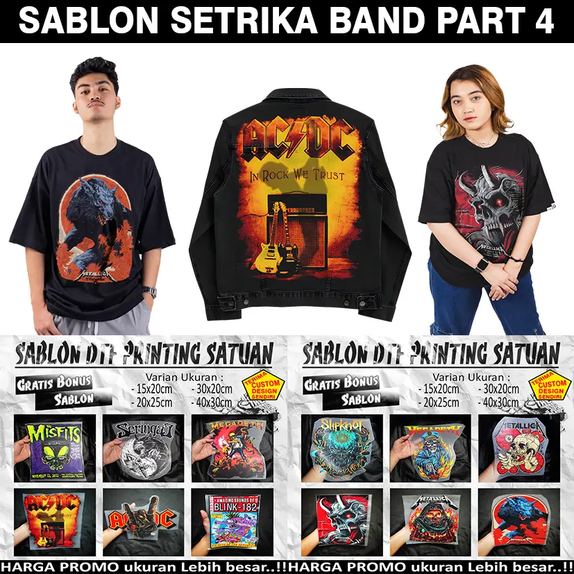 Sablon setrika Sablon DTF Band Metal Part 4 tinggal pasang/press bisa untuk kaos dewasa dan kaos anak bisa di tempel di berbagai jenis bahan kain sablon setrika satuan dtf satuan