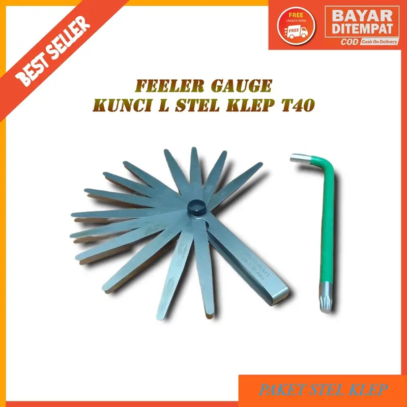 paket kunci L stel klep t 40 dan feeler gauge pengukur celah klep motor mobil 13 blade 0.05 mm-1 mm 1