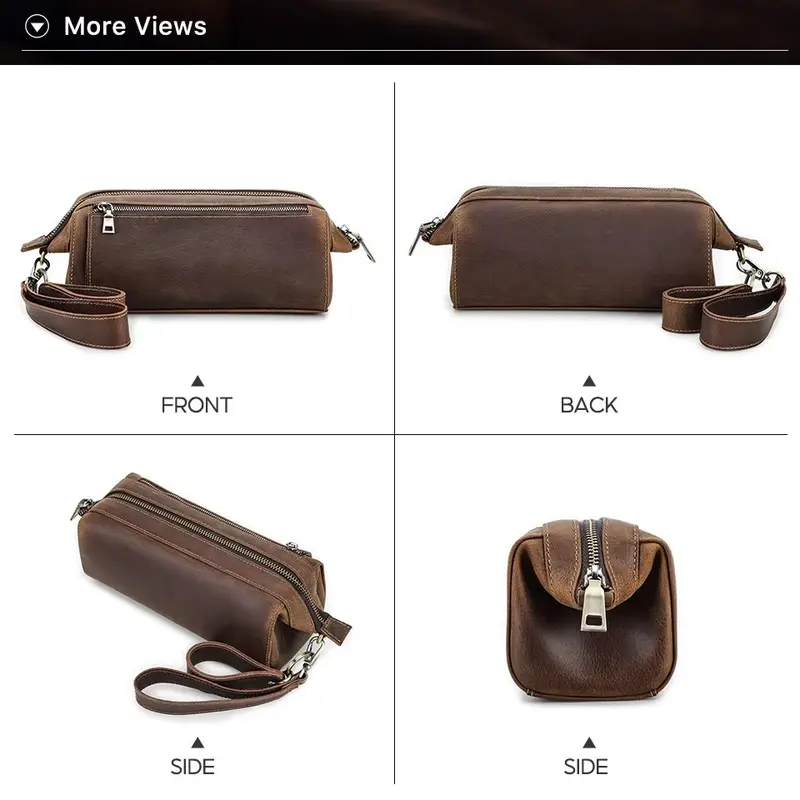 Tas Clutch Pria Kulit Asli Kantong Aksesoris - Tas Tangan Genggam Pria Retro Kulit Asli Crazy Horse 2