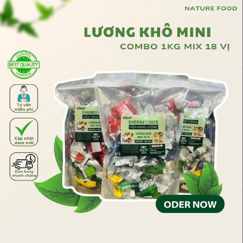 1Kg lương khô mini mix 18 vị hạt dinh dưỡng ngũ cốc và trái cây thơm ngon Snack Ăn Vặt