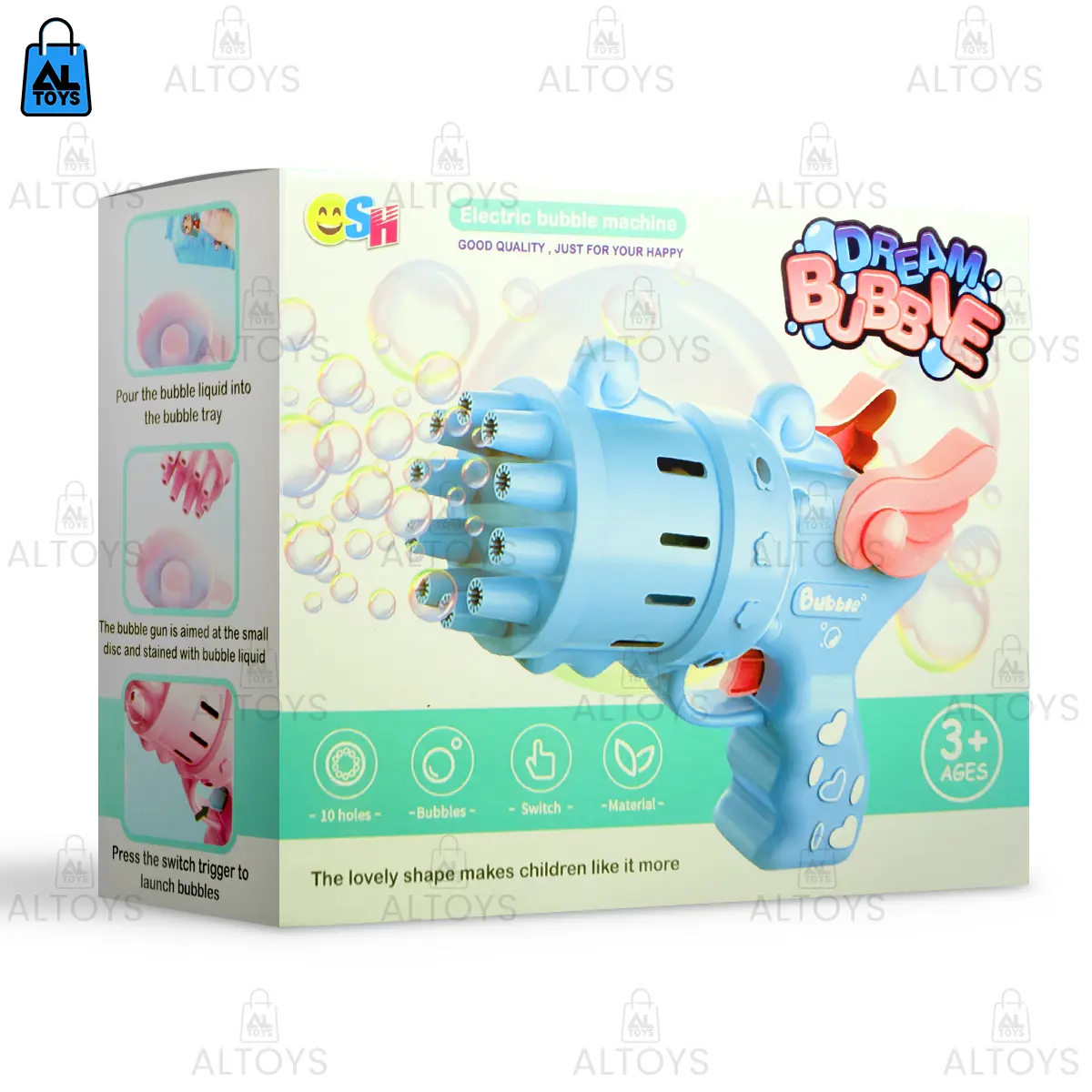 Mainan Bubble Gatling Guns Tembak Gelembung Sabun Angel Elektrik Otomatis 10 hole Blower SH667