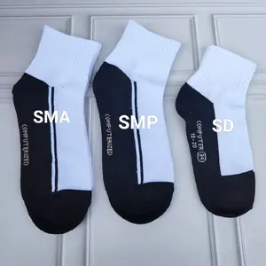 6 Pasang Kaos Kaki Sekolah sd dmp sma Putih Telapak Hitam Pendek Tebal Sport Unisex Katun
