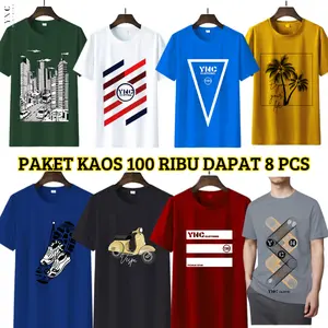 Paket 100RIBU Dapat 8pcs Kaos Motif Distro pria wanita dewasa semi combet poliester 24s lembut keren