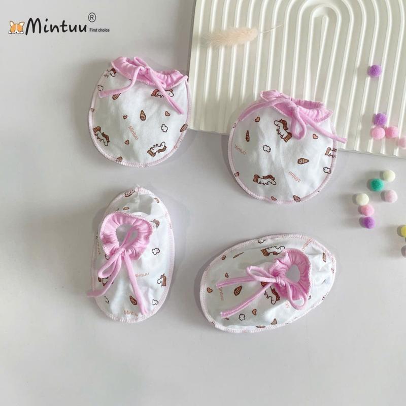 Bộ bao tay chân trẻ sơ sinh cột dây in bông chất liệu vải 100% cotton thương hiệu MINTUU 3181