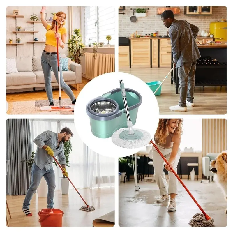 Viling Store - Alat Pel Putar dan Set Ember Dengan Roda Spin Mop Pembersih Rumah Tangga Pel Putar Otomatis dengan Ember Pel Putar Ember Datar untuk Pembersihan Lantai Cuci 5