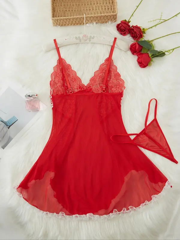 Women's Cami Nightdress & Panty Sexy Sleepwear Two-piece Set, Spaghetti Strap Nightgown & Panty Set, Ladies Sleepwear for Summer 1