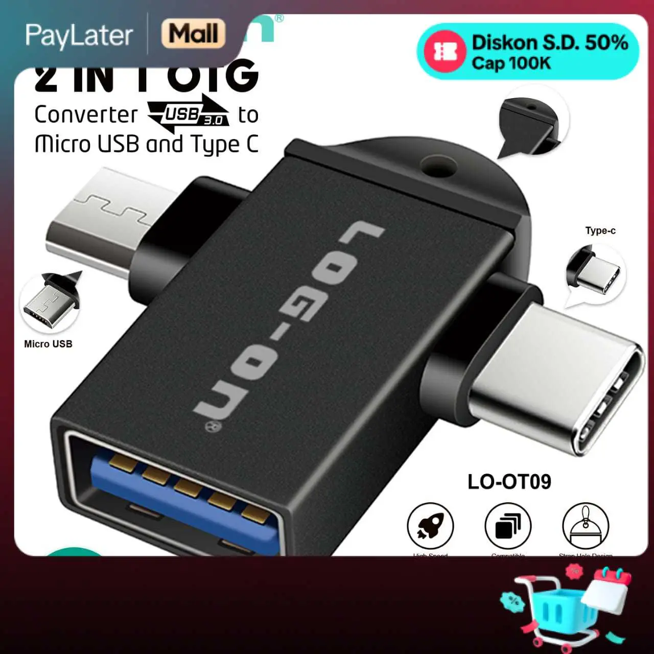 OTG 2in1 T09 CONVERTER USB 3.0 TO MICRO AND TYPE C LOG-ON Storage