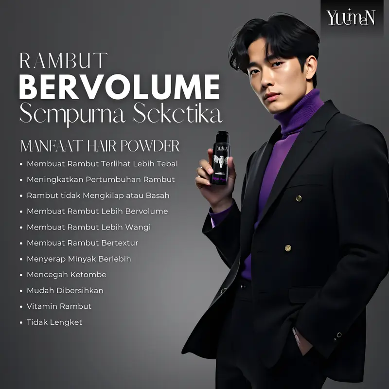 YUIMEN Hair Powder Premium Aroma Grape + Gratis Sisir Plastik + Rambut Bervolume dan Perawatan Rambut Berminyak atau Lepek 2