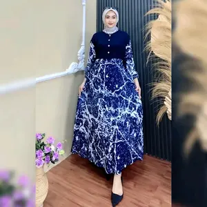 Gamis Najwa Motif Abstrak untuk Wanita Muslim Dress Lebaran Dewasa Remaja Airflow Nyaman Panjang Rayon Crinkle Midi