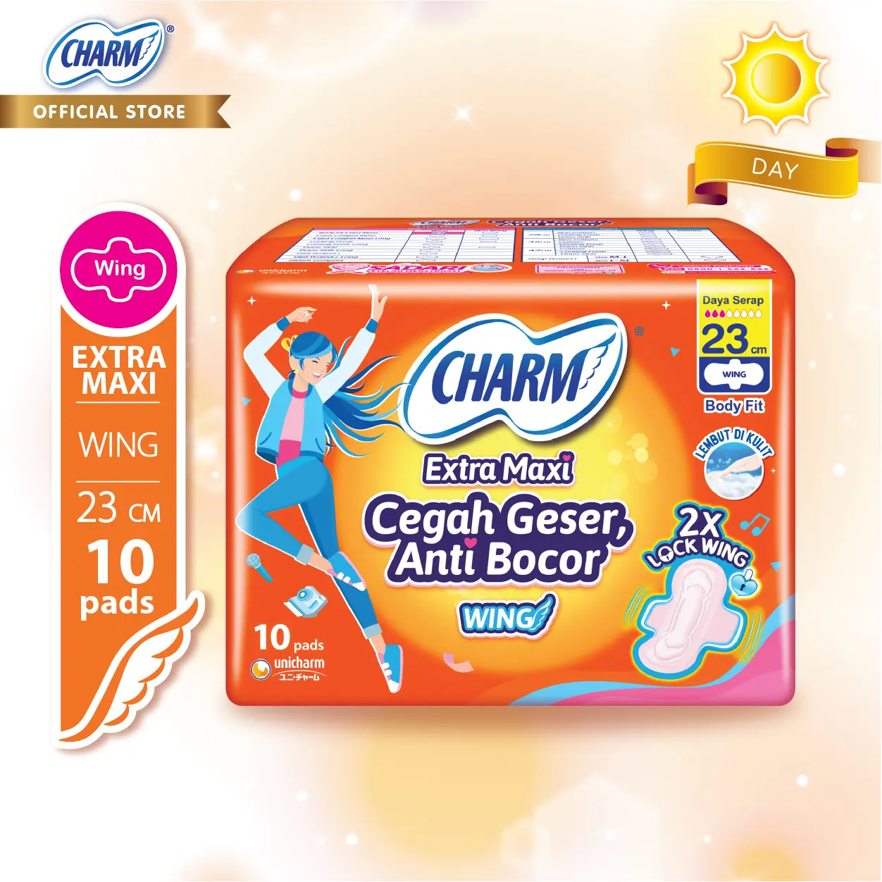 Charm Pembalut Body Fit Extra Maxi 23cm Wing 10 pads