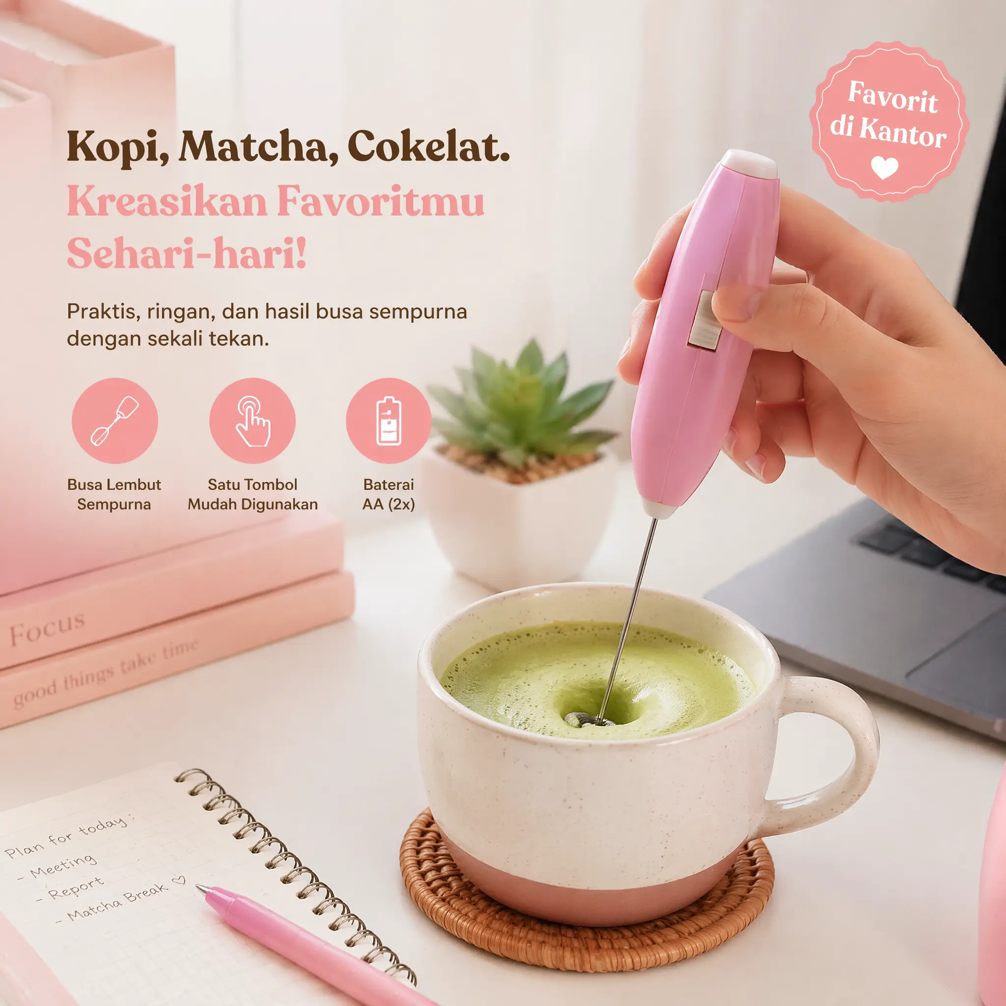 3IN1 Pembuih Susu Kopi Electric Mixer Hand Mixer Portable USB 4Watt Blender Milk Coffee Pengocok Telur