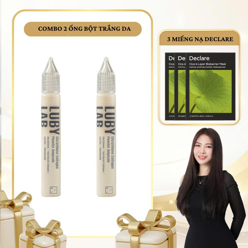  SN1987 - Combo 5 sản phẩm : 2 Chai Bột Tái Sinh Da Siêu Vi Lubylab Gluathione Collagen Powder Ampoule + 3 miếng mặt nạ Declare 