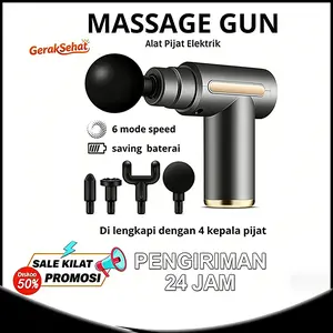GGS Revisi Terbaru Alat pijat elektrik Massage Gun pijat getar elektrik MASSAGER GUN 4 in 1 Alat Terapi Relaksasi Otot Tubuh Punggung Hitam alat getar miaw miaw