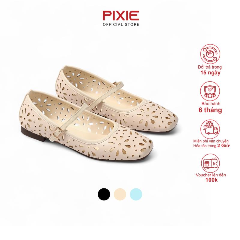 Giày Búp Bê Nữ Đế Bệt Quai Ngang Cắt Laser Hoa Thời Trang Pixie H412
