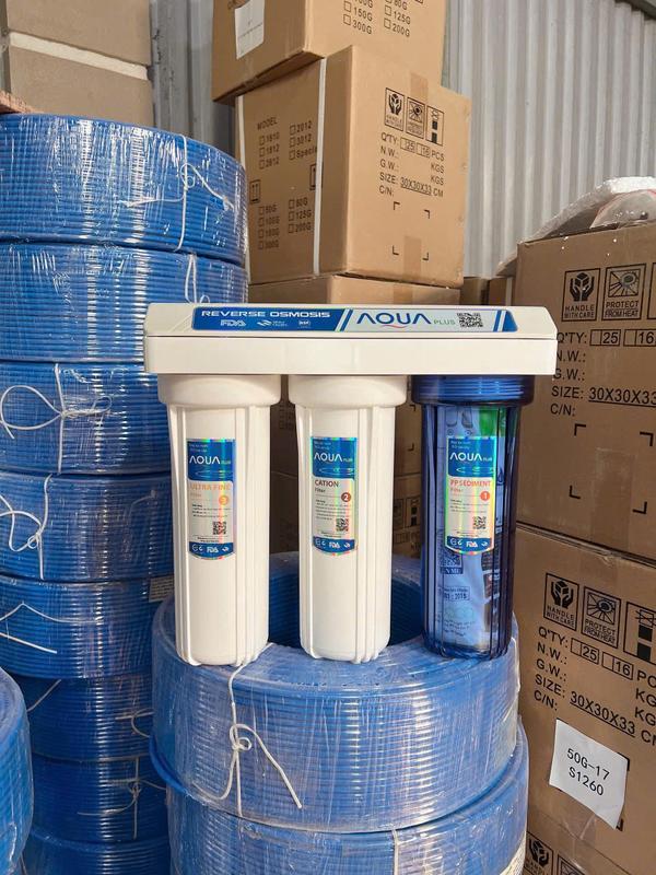 Bộ 3 Cốc Lọc 10 inch đầu nguồn cho nước sinh hoạt lắp sẵn ren 21 Aqua plus