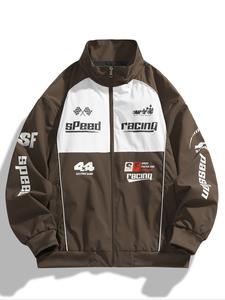 Chamarra de carreras M&m para hombre, estilo moto vintage con parches, Chamarra bomber de estilo urbano con estampado de letras de pista, Chamarra de béisbol de diseño de carreras de velocidad de los años 2000