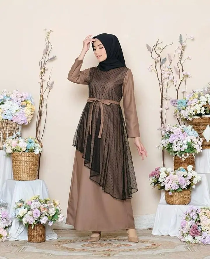 PROMO TERBATAS - Dress Tile Dot Terbaru Kekinian 2025 Gamis Mewah Maxi Dress Cantik Imut Modis Dress Lebaran 2025