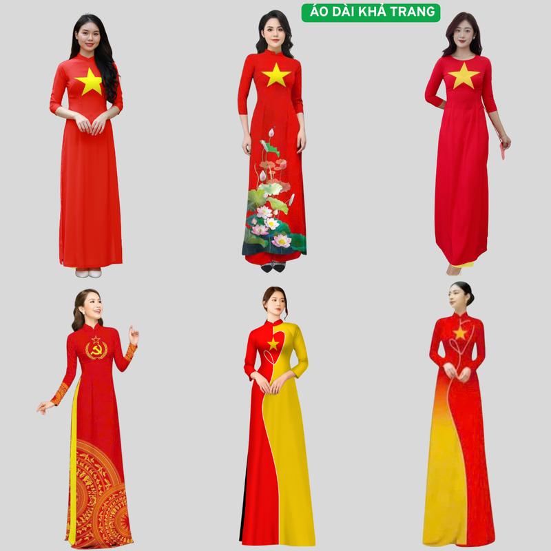 Áo dài sao vàng hàng thiết kế nhiều mẫu họa tiết đẹp và sang trọng, giá tại xưởng Áo dài may sẵn Khả Trang AODAIVN thiết kế dành cho nữ