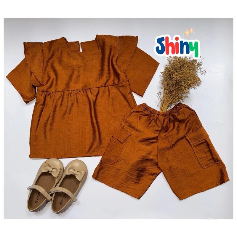 Shiny One set Setelan anak Polo Linen Lengan Ruffle 5