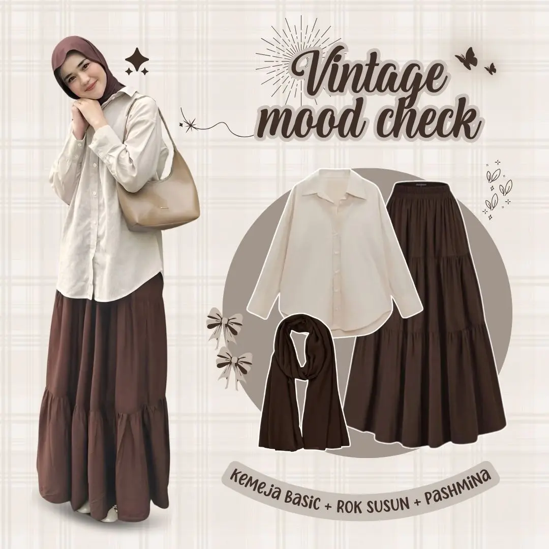 3in1 Setelan Wanita Oldmoney Outfit Mahogany ( Kemeja Katun + Rok Susun + Pashmina Jersey ) LQ027