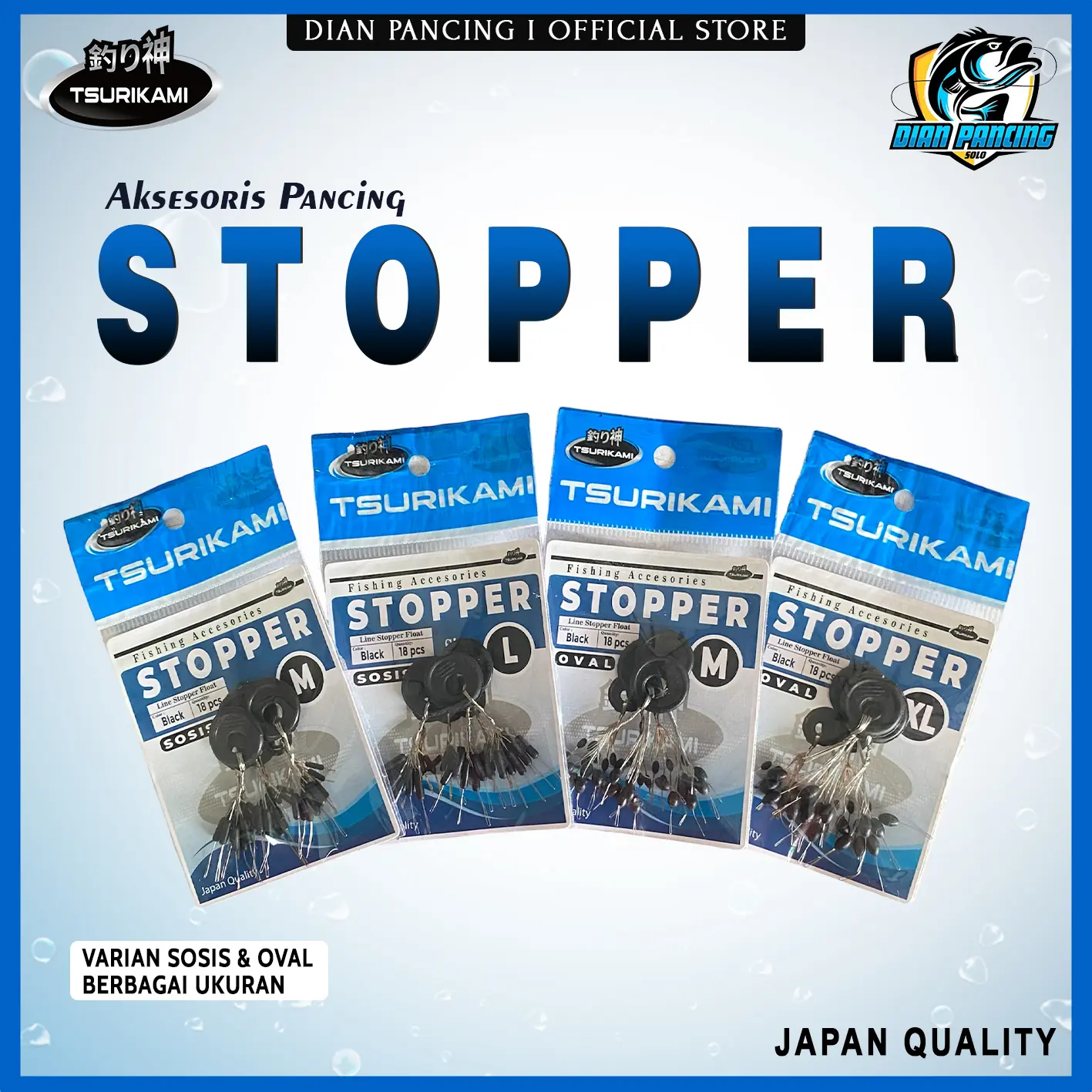 Stopper Tsurikami Oval dan Sosis warna hitam berbagai ukuran