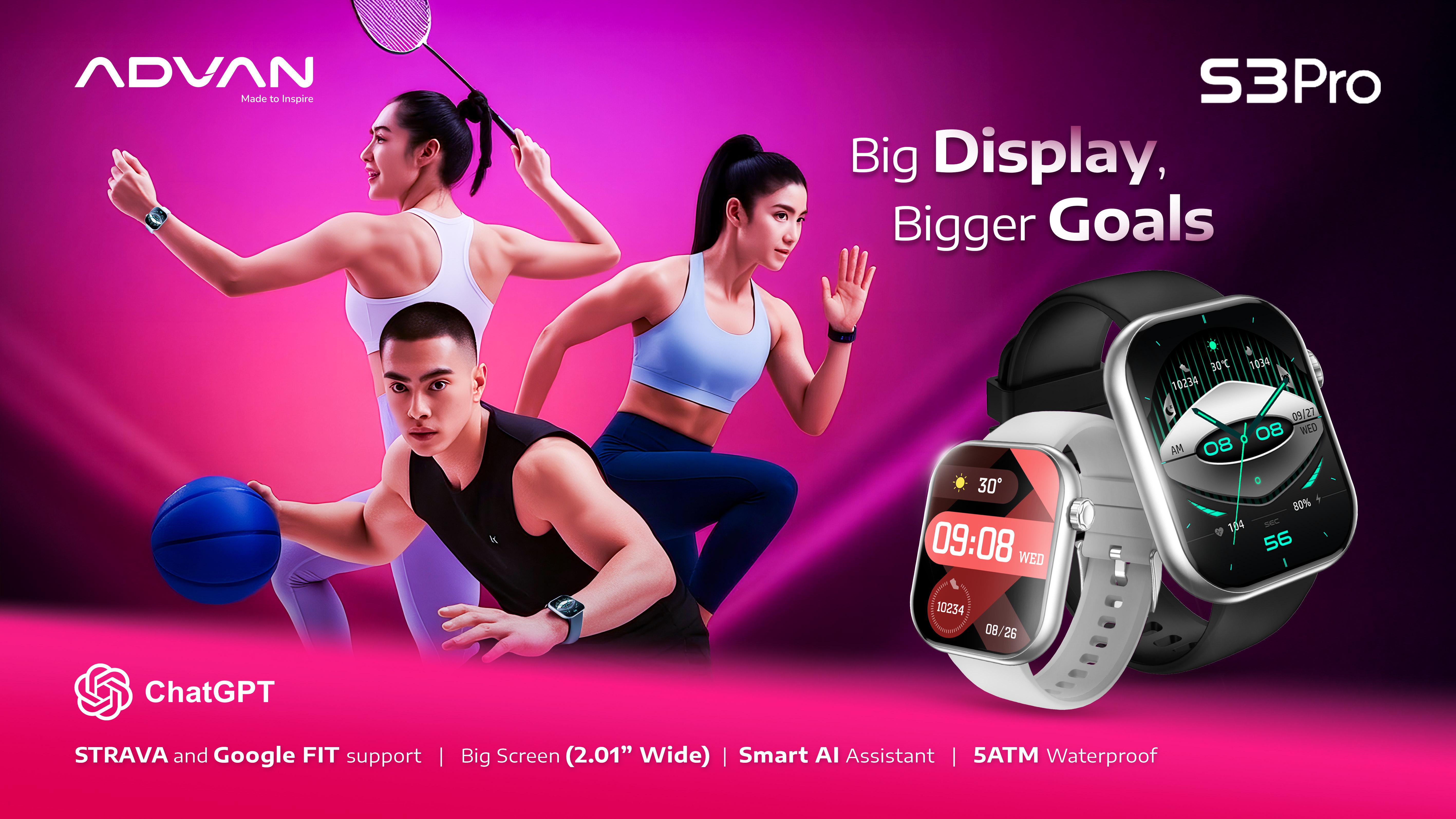 ADVAN Smartwatch S3 Pro 2.01” Metal Body 100+ Sports Modes Smart AI Assistant Wireless Bluetooth Call 5ATM Waterproof Support Strava One Click Health