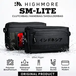 Tas Selempang & Clucth Highmore SM Lite 011 Anti Air Premium - Tas Tangan 3in1 Original Waterproof Pria - Slingbag Cowok Hitam Hitam