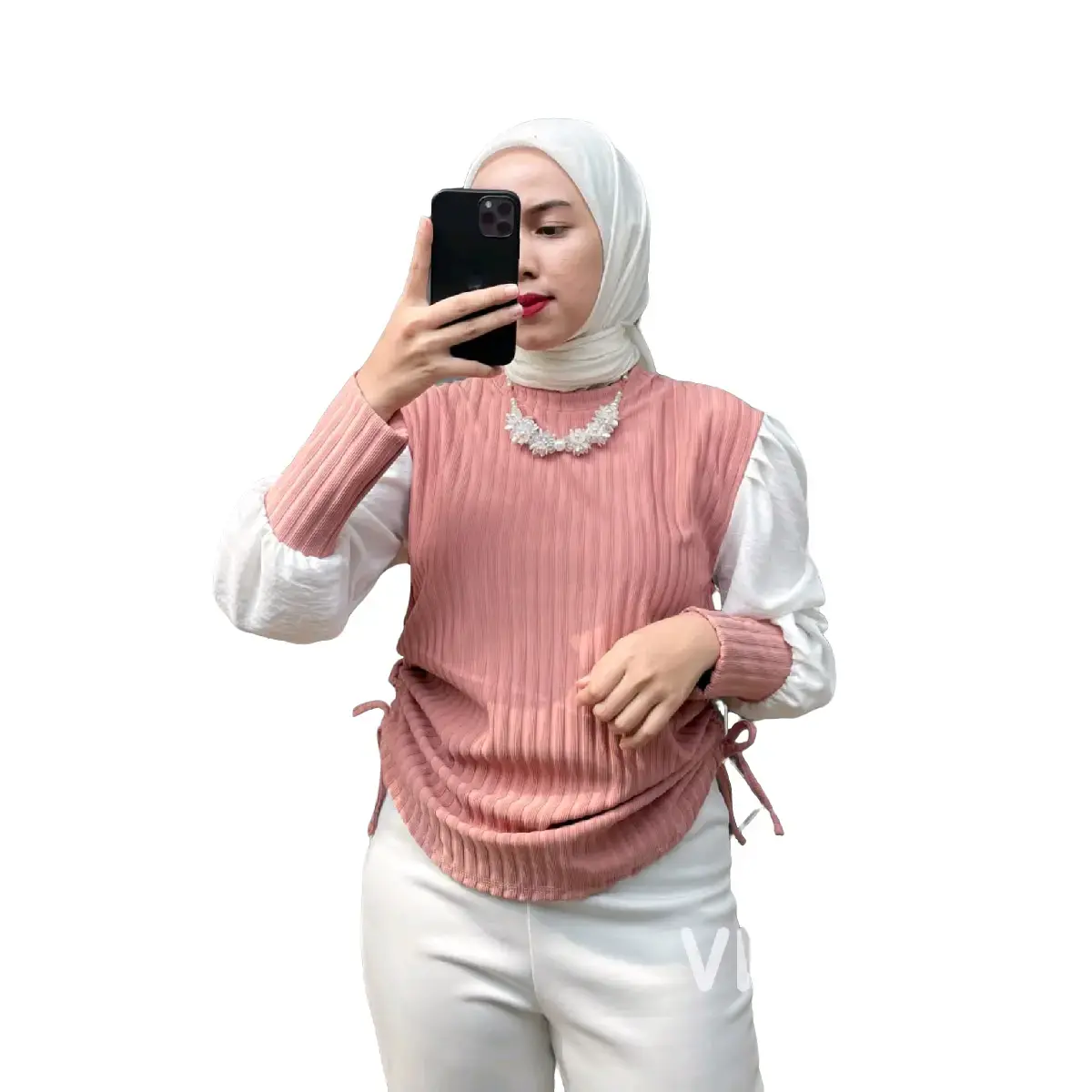Blouse Serut  Lengan Balon Terbaru Knit Rajut Korean Style / Blouse Puffy Tali Samping Kiri Kanan baju