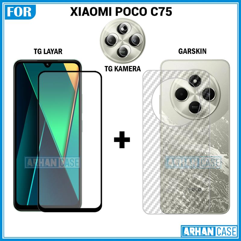 Paket Triple 3in1 Tempered Glass untuk Xiaomi Poco C75 C65 Garskin 3D Plus Pelindung Lensa Camera 2