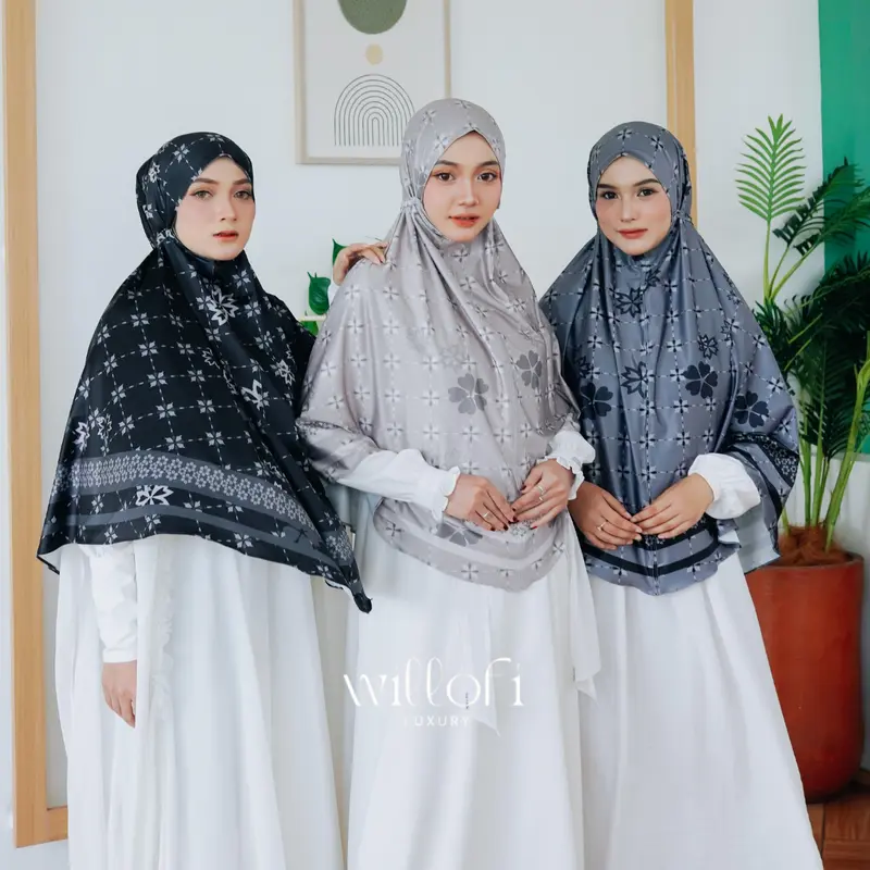[Gratis Scrunchie & Baby Gold] Willofi - Hijab Instan Bergo Tali Non Pad Jumbo Motif Alamanda Khimar Simple Muslim Dewasa 1