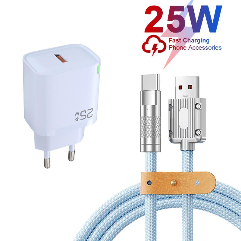 Bộ sạc USB sạc nhanh PD 25W cho Android Xiaomi Redmi Samsung vivo oppo Cáp dữ liệu bện hợp kim nhôm USB sang Type C 1m 2m - Phụ kiện sạc điện thoại di động
