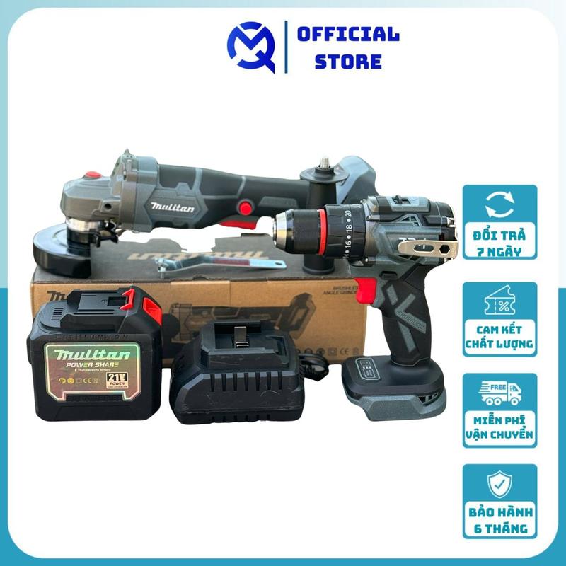 { MUA BỘ MÁY MÀI TẶNG THÂN MÁY KHOAN } Máy mài góc máy cắt Mulitan lõi đồng động cơ từ không chổi than kèm pin 20cell + sạc cốc + thân khoan 10ly