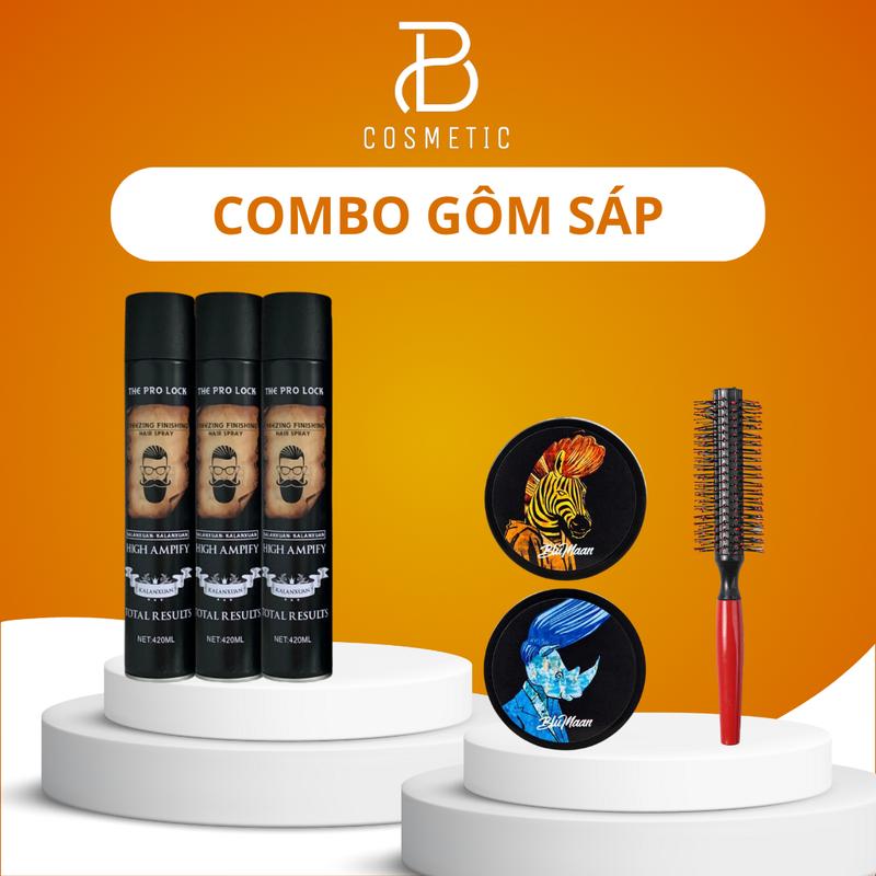 COMBO SIÊU NGẦU: 2 Sáp vuốt tóc - tê giác - ngựa vằn -3 gôm xịt tóc suavec - silhou - butter - tặng kèm 2 lược tròn tạo kiểu - combo gôm keo vuốt tóc