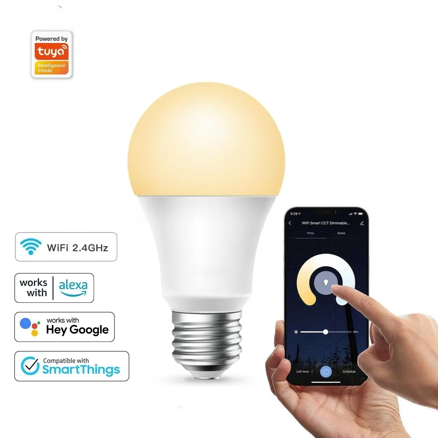 Smart Light Bulbs, WiFi LED Light Bulb, Dimmable Smart Bulb Works with Alexa, Google Home, SmartThings, Warm White& Cool White(2700K-6500K), 2.4Ghz, 850LM, E26, A19, 9W