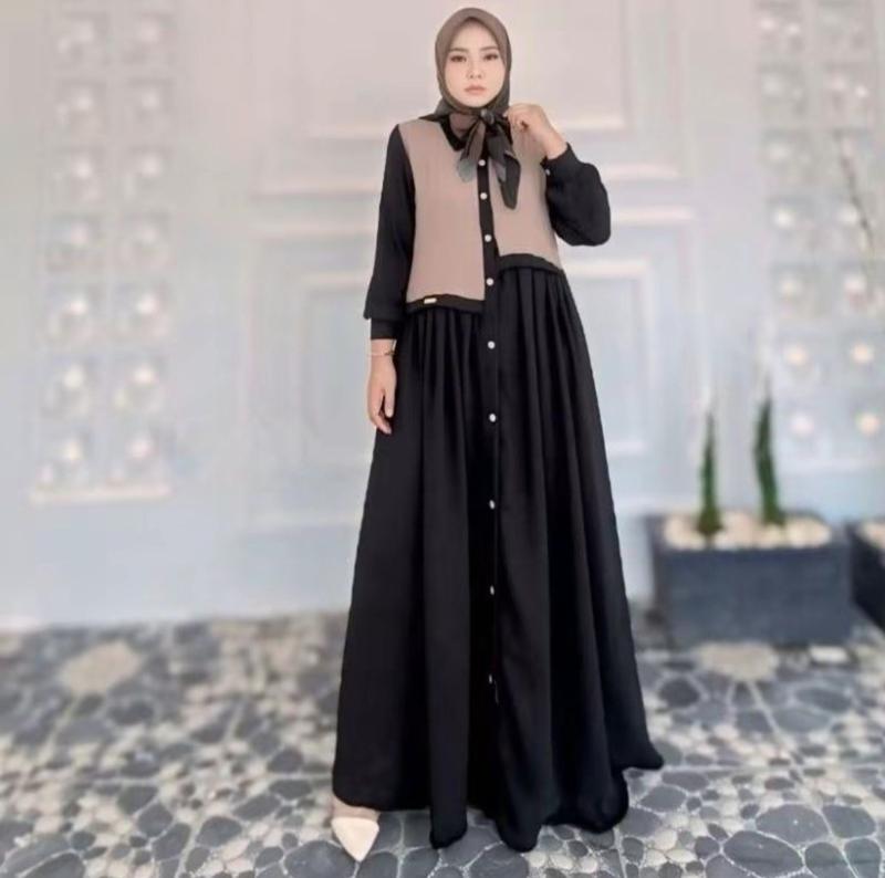 Product Introduction of Gamis Muslim Premium Abaya Tania Dress  Kancing Aktif Crinkle Airflow | Gamis Wanita Abaya Tania Dress Variasi Tali Samping | Gamis Kondangan Cantik Nyaman | Gamis Pesta Mewah Kerah Formal 7