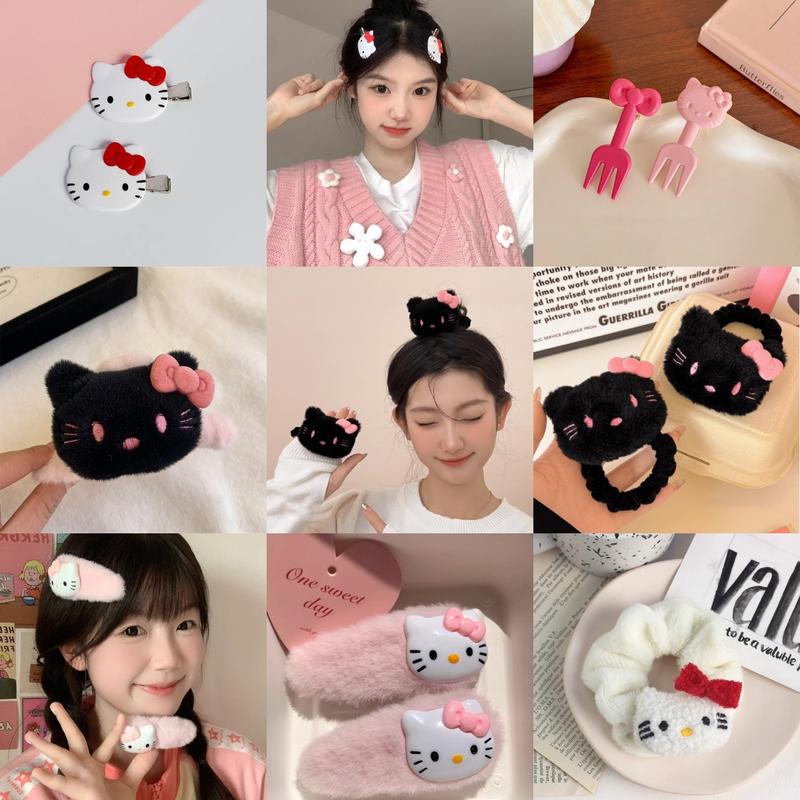 Băng Đô Hello Kitty, Phong Cách Hoạt Hình, Kẹp Tóc, Nhồi Bông Scrunchie Vòng, Phụ Kiện Tóc Cô Gái Dễ Thương, Kẹp Tóc Dây Buộc Tóc Búp Bê KT, Với Dây Buộc Tóc Con kẹp tóc xinh cho nữ scrunchies