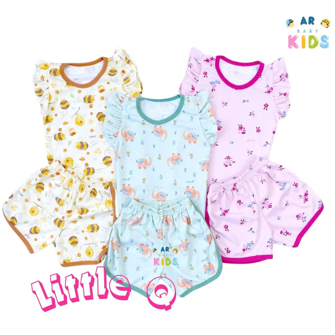 little Q - Baju Bayi & Anak Perempuan Kaos Kutung rampel dan Celana 3/4 Print