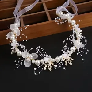 Headpiece Bunga Mutiara Mahkota Pengantin Putih Aksesoris Rambut Pengantin D108