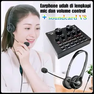 BUY 1 GET 1 FREE SOUND CARD V8, FREE EARPHONE HANDPHONE HEADSET GAMING WITH MIC  EXTRA BASS, PAKET LIVE PEMUKA