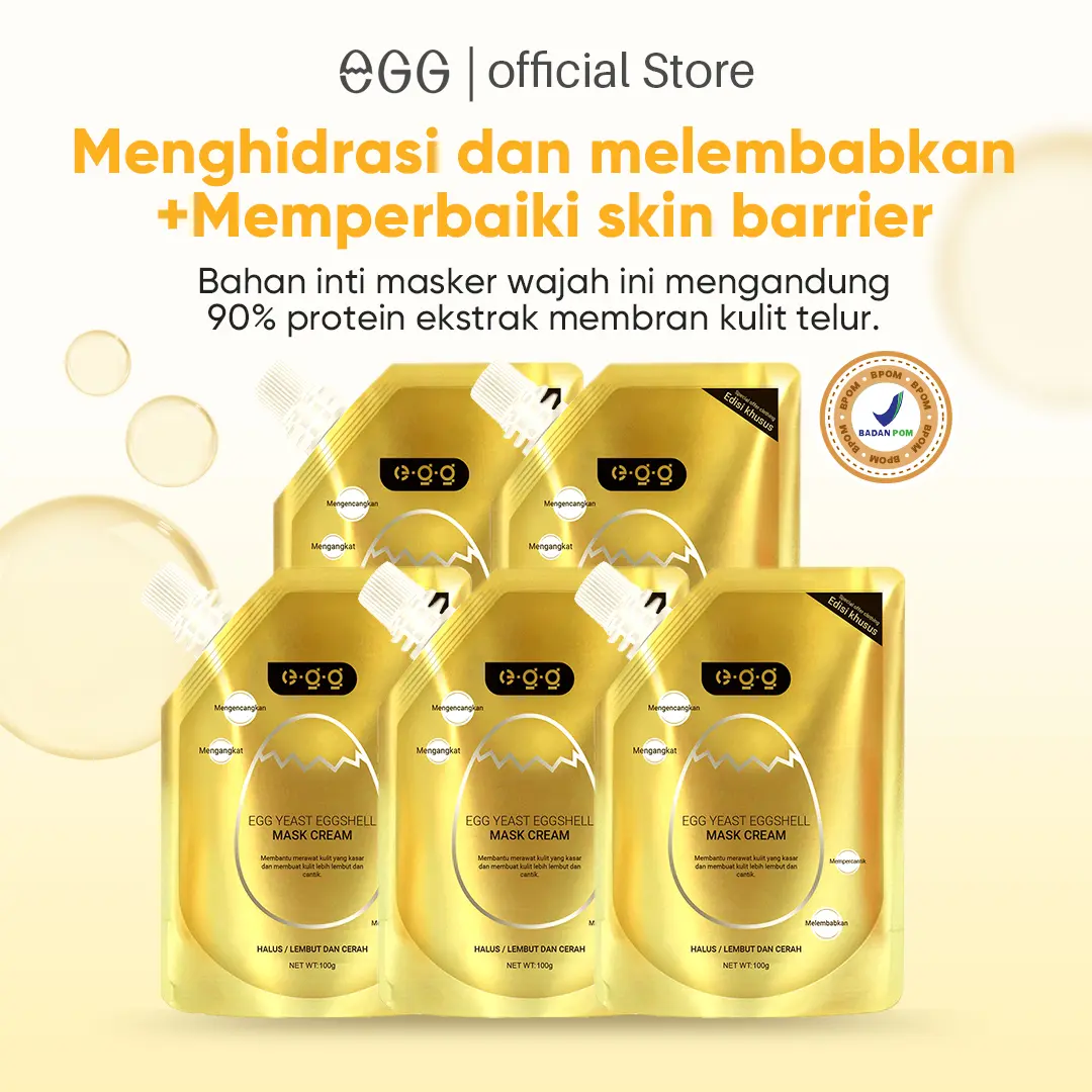 COD&BPOM | 5PCS Egg Shell Yeast Mask Cream Anti Aging Memutihkan Mengencangkan Kult Menghilangkan jerawat dan melawan jerawat Original 5PCS Kering Masker