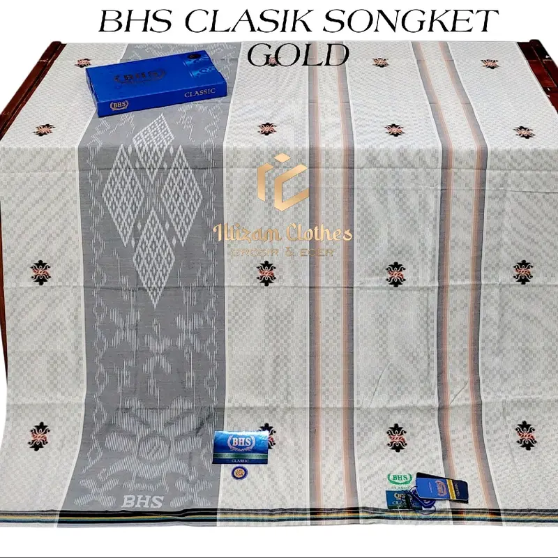 Sarung BHS Clasik SONGKET SSA/SSF/SKT RTM GOLD C45 Bahan MERSES Santri Pria Dewasa Muslim Hitam Motif SONGKET - Kain, Kombinasi 0