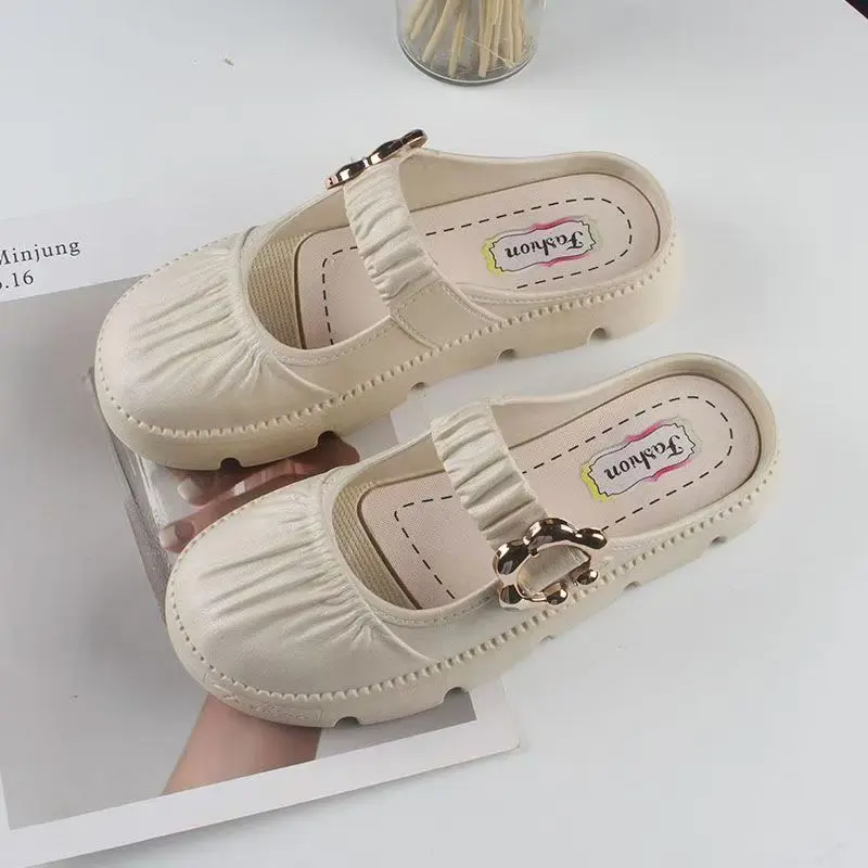 Baotou Half Slippers for Women's Wear 2025 New Mary Jane Slippers Home Anti slip Thick Bottom Height increasing Women's Slippers Girl Shoes Footwear Classic  Kitchen Leather Comfort Shoes jelly wild  pair  clohve  platform  slide sandals