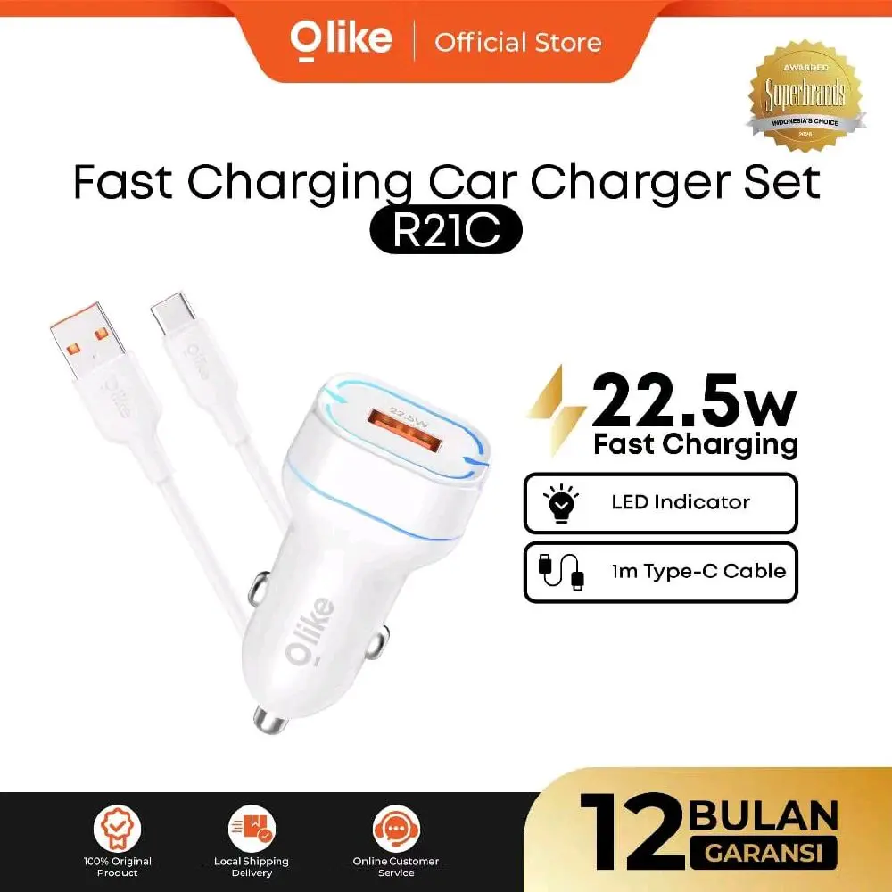 Olike R21c 22.5W Car Charger Mobil Fast Charging Single Port USB-A kabel Type-C LED Indicator Original