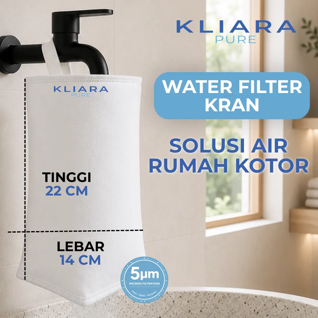 KLIARA PURE - Filter Saringan Air Keran Penjernih Air Anti Pasir Karat Kotoran Bisa Dicuci untuk Shower & Wastafel Size 22 x 14 cm KLR-JUMBO
