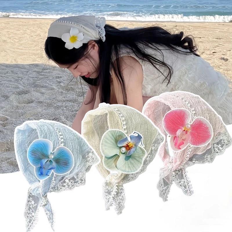 Băng Đô Cho Nữ, 2 Cái / Bộ, In Hoa, Khăn Quàng Voan Hình Tam Giác, Kẹp Tóc Hoa Bờm Tóc, Thích Hợp Cho Kỳ Nghỉ Và Bãi Biển, Phụ Kiện Tóc